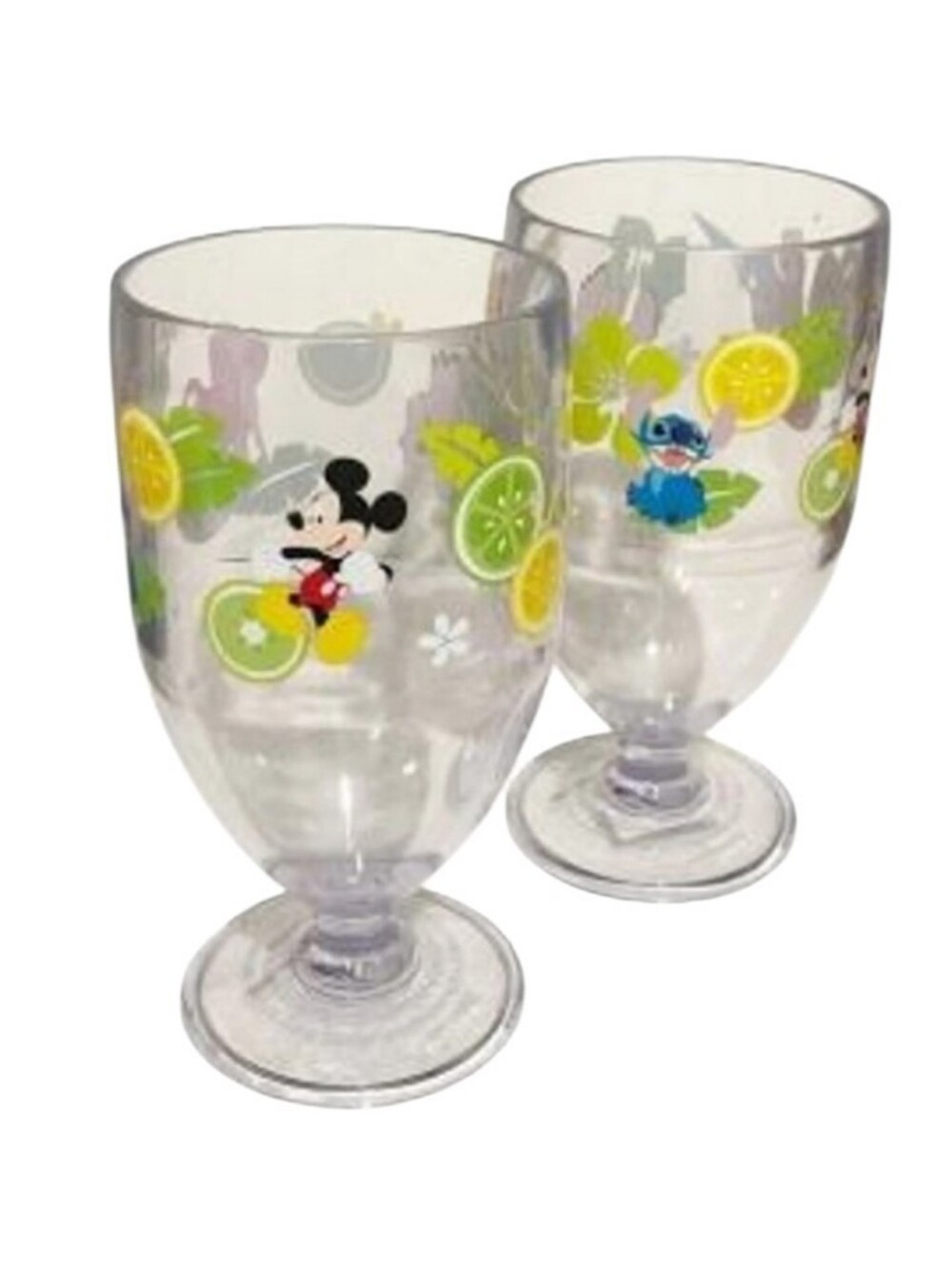 Disney Store Clear Plastic Goblets with Yellow & Green Citrus & Characters